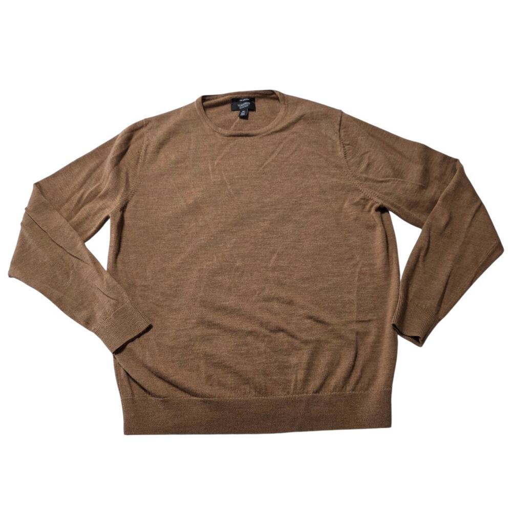 Nordstrom Mens XL 100% Merino Wool Brown Crewneck Sweater Lightweight